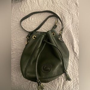 Dooney and Bourke dark green solid vintage bucket bag purse crossbody drawstring